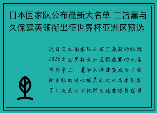日本国家队公布最新大名单 三笘薰与久保建英领衔出征世界杯亚洲区预选赛